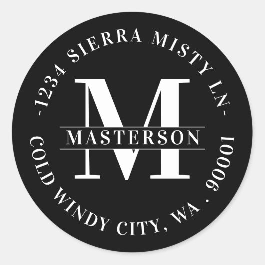 Elegante Schwarze Rücksendeadresse Runder Aufkleber (Vorderseite)