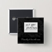 Elegante schwarze Samt-Art-BlumenFoto u. Text Button (Vorne & Hinten)