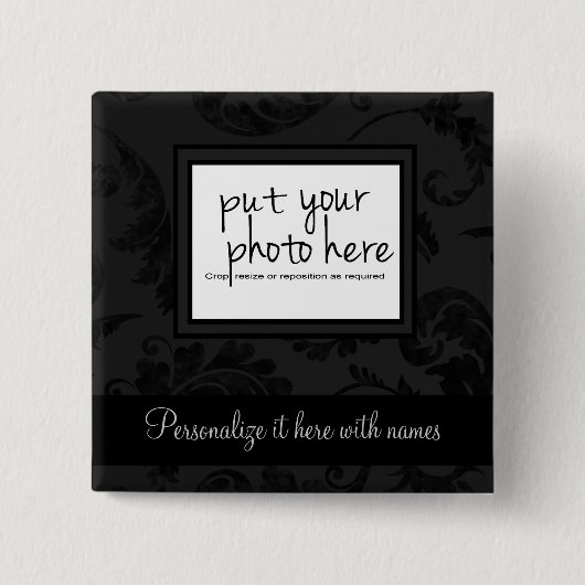Elegante schwarze Samt-Art-BlumenFoto u. Text Button (Vorderseite)