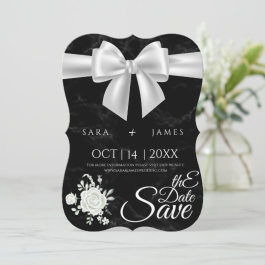 Elegante Schwarze Save the Date Karte (Stehend Vorderseite)