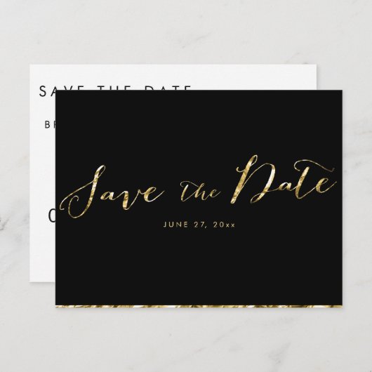 Elegante Schwarze Save the Date Postkarten (Vorne/Hinten)