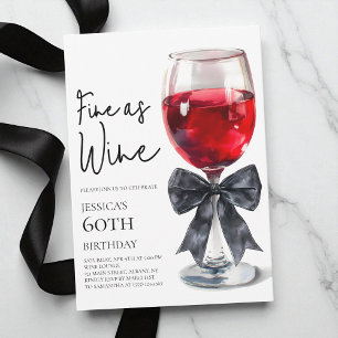 Elegante schwarze Schleife, fein wie Wein, 60. Geb Einladung