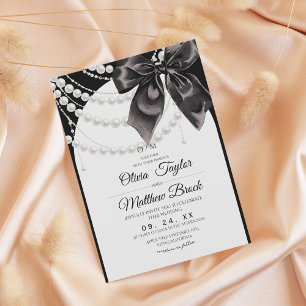Elegante schwarze Schleife Perlen Hochzeit Einladung