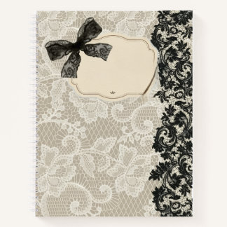 Elegante schwarze Schleife und florale Damastborte Notizblock