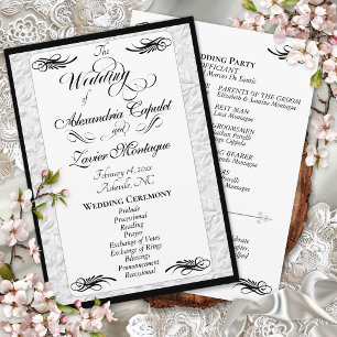 Elegante schwarze Schrift auf weißer Hochzeitszere Programm