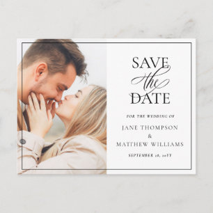 Elegante schwarze Schrift & Foto Hochzeit - Save-t Postkarte