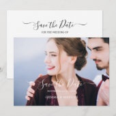 Elegante schwarze Schrift Foto Save-the-Date-Karte Save The Date (Vorne/Hinten)