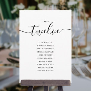 Elegante schwarze Schrift Tisch Nummer 12 Sitzordn Einladung