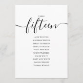 Elegante schwarze Schrift Tisch Nummer 15 Sitzplan Einladung (Vorderseite)