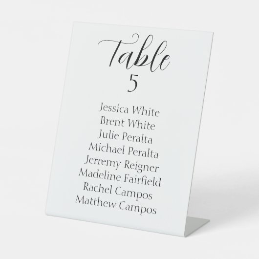 Elegante schwarze Script-Hochzeitstabelle Sockelschild (Vorderseite)