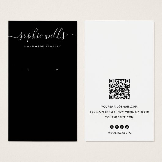 Elegante schwarze Script QR Code-Vorzeichenanzeige (Vorne & Hinten)