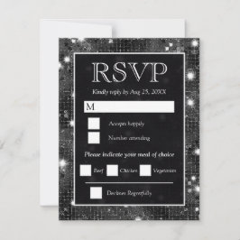 Elegante schwarze Silber-Mosaik-Glitter-Hochzeit RSVP Karte