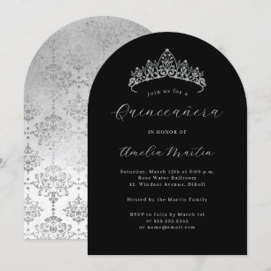 Elegante schwarze Silber-Tiara für Quinceañera Einladung