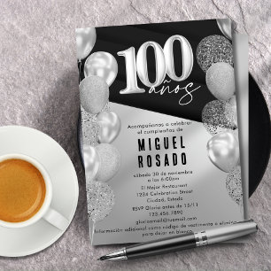 Elegante schwarze Silberballons 100. Geburtstagsfe Einladung