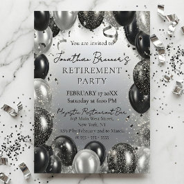 Elegante schwarze Silberballons Ruhestandsfeier Einladung