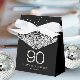Elegante schwarze Silberdiamanten zum 90. Geburtst Geschenkschachtel