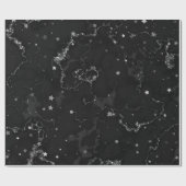 Elegante schwarze Silbermarmorstars Geschenkpapier (Flach)