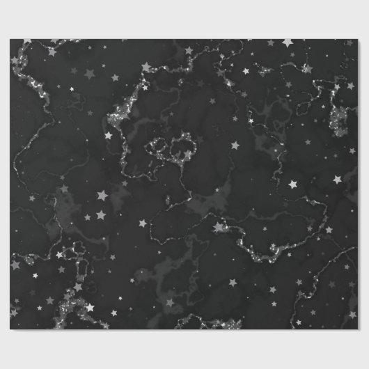 Elegante schwarze Silbermarmorstars Geschenkpapier (Flach)