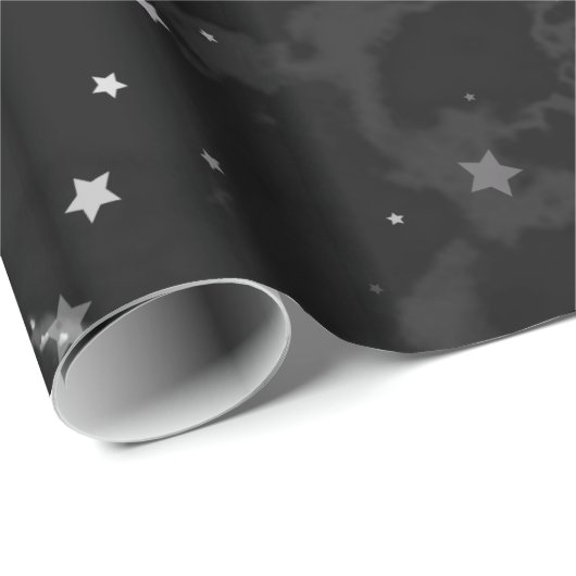 Elegante schwarze Silbermarmorstars Geschenkpapier (Rolleneckpunkt)