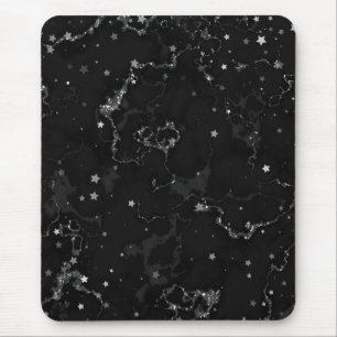 Elegante schwarze Silbermarmorstars Mousepad