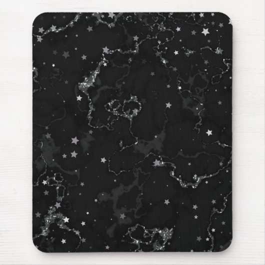 Elegante schwarze Silbermarmorstars Mousepad (Vorne)