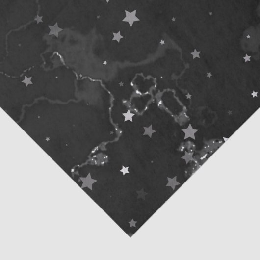 Elegante schwarze Silbermarmorstars Seidenpapier (Detail)