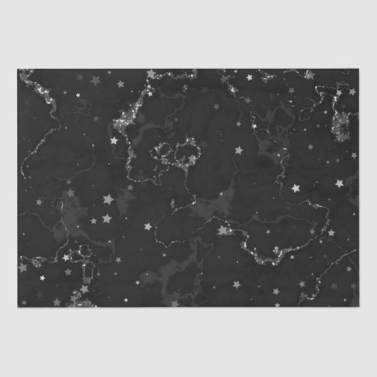 Elegante schwarze Silbermarmorstars Seidenpapier (Vorderseite)