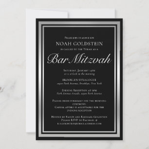 Elegante schwarze silberne formelle Bar Mitzwa Einladung