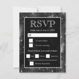 Elegante schwarze silberne Glitter-Blumenhochzeit RSVP Karte