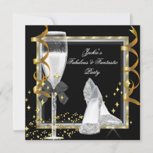 Elegante schwarze silberne goldene Damen-Geburtsta Einladung