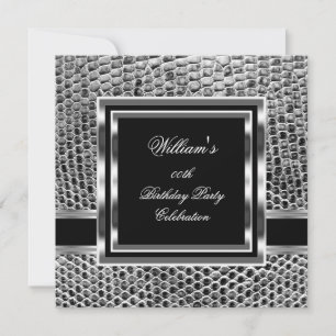 Elegante schwarze silberne Herren-Geburtstagsfeier Einladung