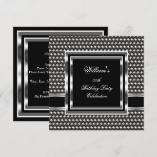 Elegante schwarze silberne Herren-Geburtstagsfeier Einladung