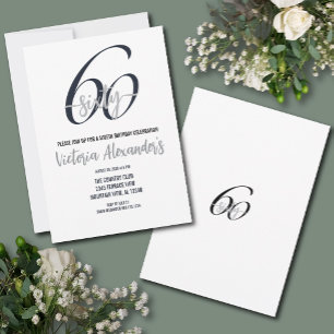 Elegante schwarze silberne Schrift zum 60. Geburts Einladung
