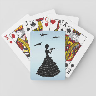 Elegante schwarze Silhouette Dame in Ruffled Dress Spielkarten