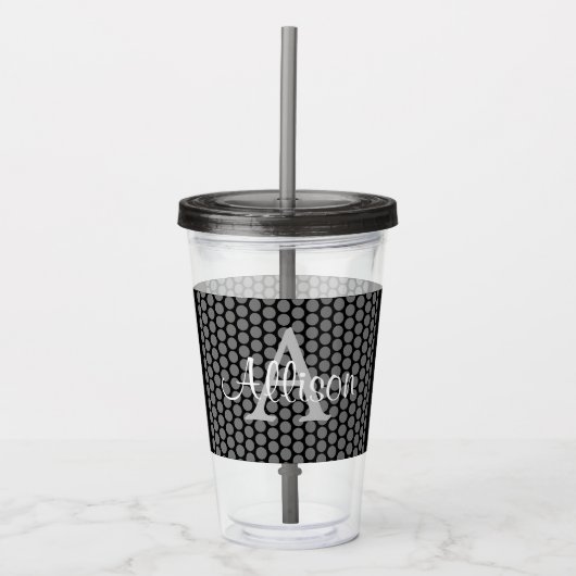 Elegante schwarze Skript-Monogramm-Acryl-Trommel Acryltrinkbecher (Vorderseite)