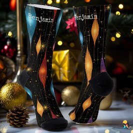Elegante Schwarze Socken mit goldenen Flammen