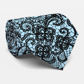 Elegante schwarze Spitze auf Blau Krawatte (Gerollt)