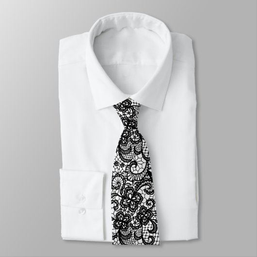 Elegante schwarze Spitze auf Weiß Krawatte (Gebunden)