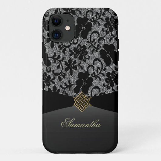 Elegante schwarze Spitze personalisierter iPhone Case-Mate iPhone Hülle (Rückseite)