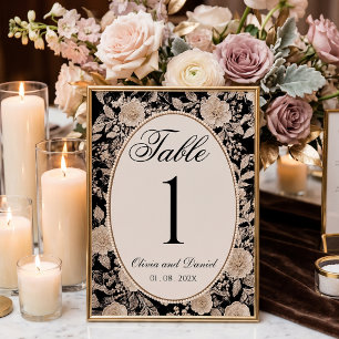 Elegante schwarze Spitzen-Blumen-Hochzeitstisch-Nu Einladung