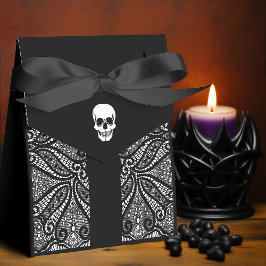 Elegante schwarze Spitzen Gothic Skull Halloweddin Geschenkschachtel