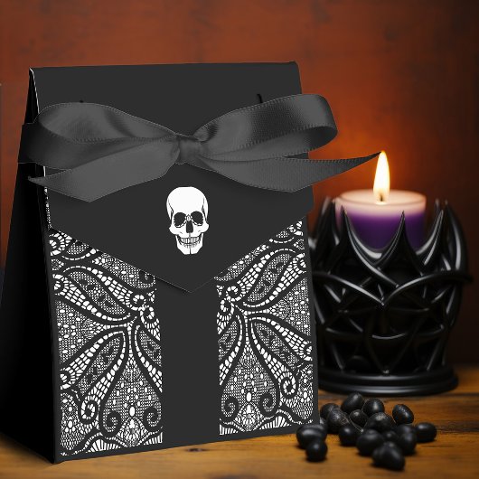 Elegante schwarze Spitzen Gothic Skull Halloweddin Geschenkschachtel