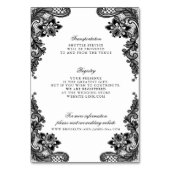 Elegante Schwarze Spitzen-Hochzeitsdetails-Karten Tischnummer (Rückseite)
