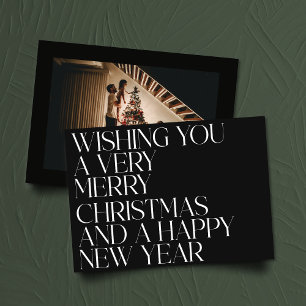 Elegante schwarze stilvolle Typografie Foto Weihna Feiertagskarte
