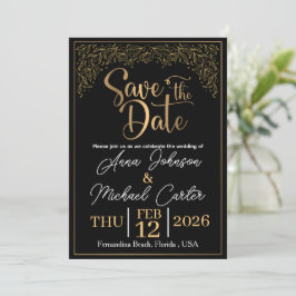 Elegante schwarze Strandhochzeit 'Save the Date' m Einladung