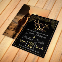 Elegante schwarze Strandhochzeit 'Save the Date' m