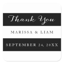 Elegante schwarze Streifen Hochzeit Danke Stickers