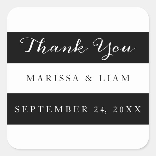 Elegante schwarze Streifen Hochzeit Danke Stickers (Vorderseite)
