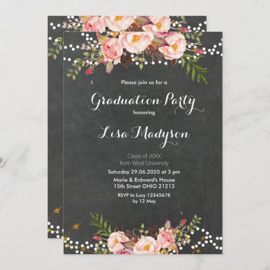 Elegante schwarze Tafel-Abschlusskarte Einladung (Vorne/Hinten)