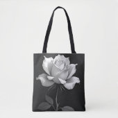 Elegante schwarze Tasche mit weißer Rose (Vorderseite)